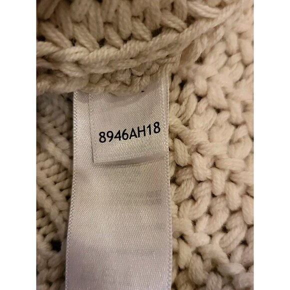 Aeropostale Womens Ivory Tan Cold Shoulder Open Knit Sweater Medium Mock Neck - Picture 8 of 11